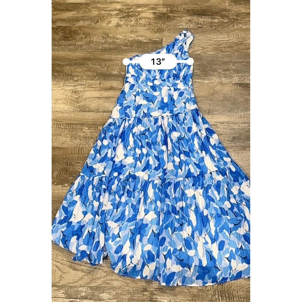 Billy J Jayda Maxi Dress Blue Floral One Shoulder Tiered Wedding Guest Size 10 - Picture 13 of 14